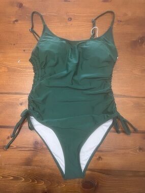 Adjustable Forest Green One-Piece Swimsuit with Side Ties